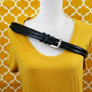 MENS LEJON BLACK ITALIAN LEATHER BELT W/SILVER BUCKLE.  SIZE 40